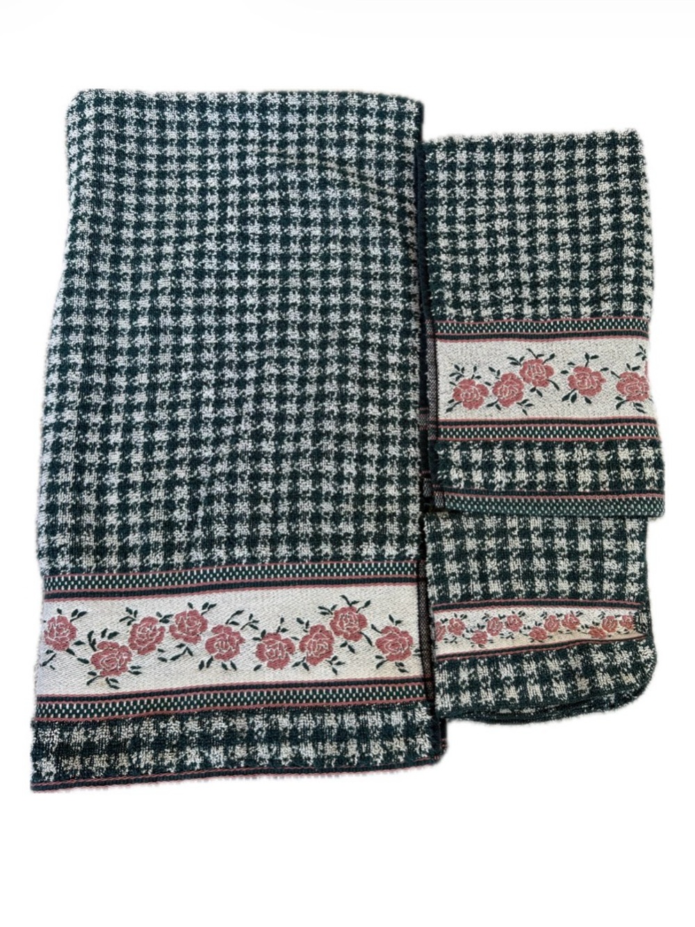 Vintage Priority by Santens 3 Pc Towel Set Rose Floral Houndstooth 80’s